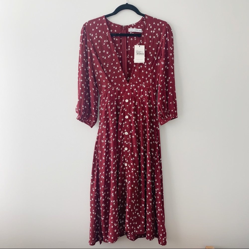 Faithfull the Brand Wine Midi Dress with Cream Dot Print - Picture 4 of 9